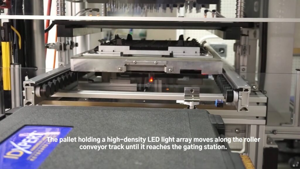 In-line conveyor heat staking of high-density LED array using Thermal Press machine