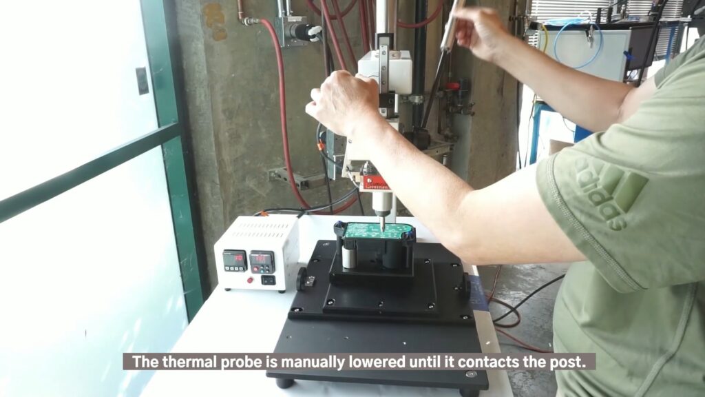 Heat staking automobile PCB on manual Thermal Press machine